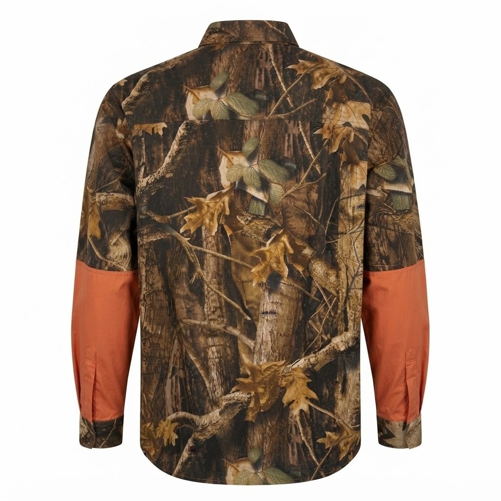 Columbia Mens XL Timberwolf Camo Shooting Shirt Orange Patch Brown Cotton - Picture 3 of 9